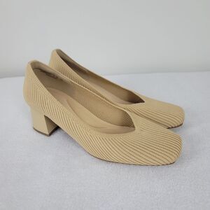 Burudani Women's Chunky Low Block Heel Pumps Square Toe Knit Confortable 8.5